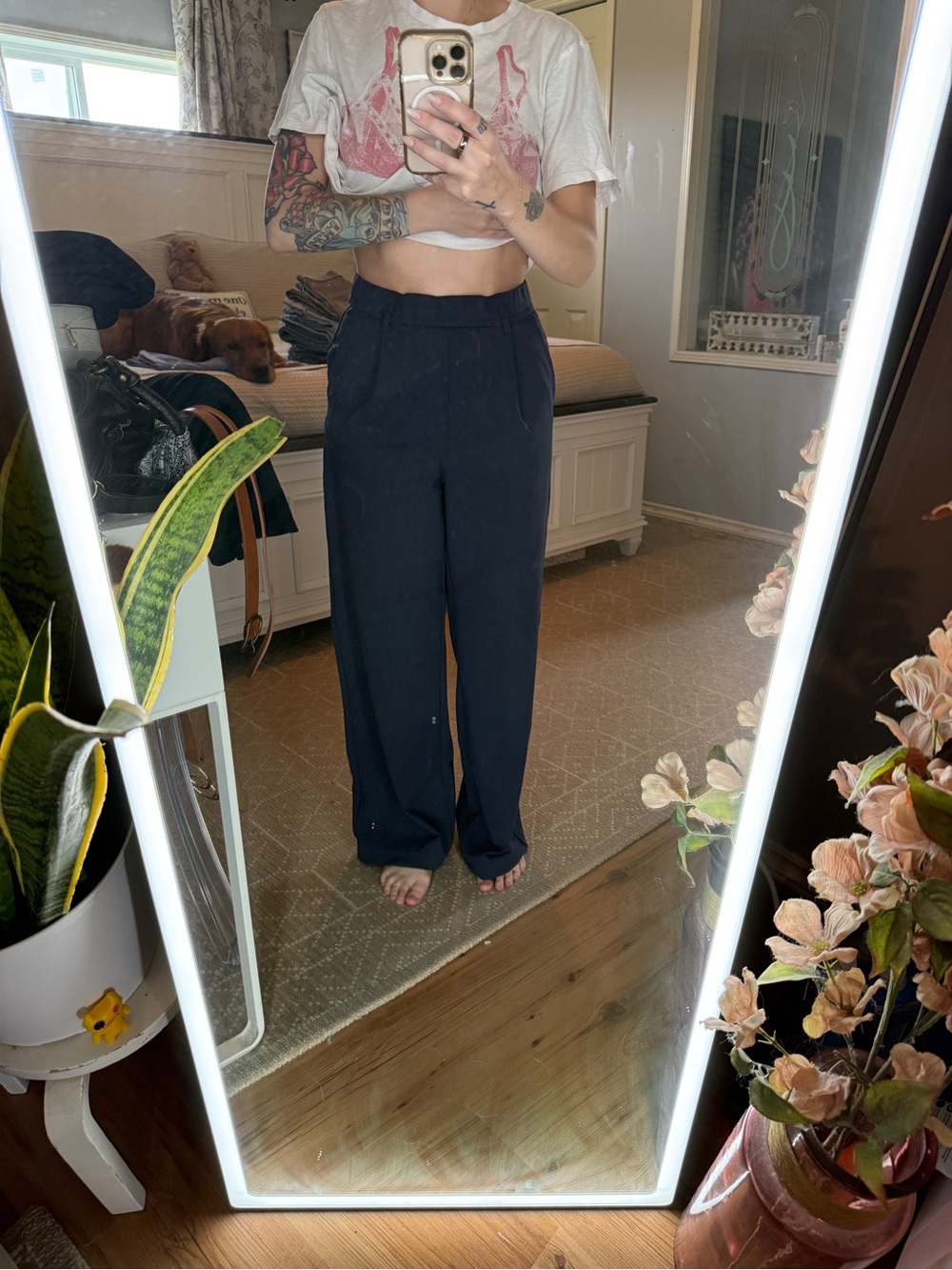 HALARA Navy Blue High-Rise Wide-Leg Pants